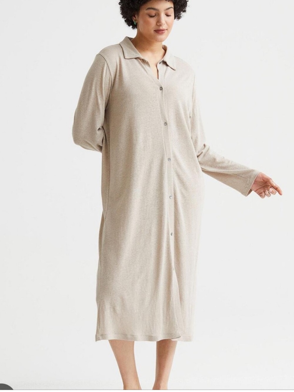 H&M Linen Blend Light Taupe Button Front Maxi Cardigan
